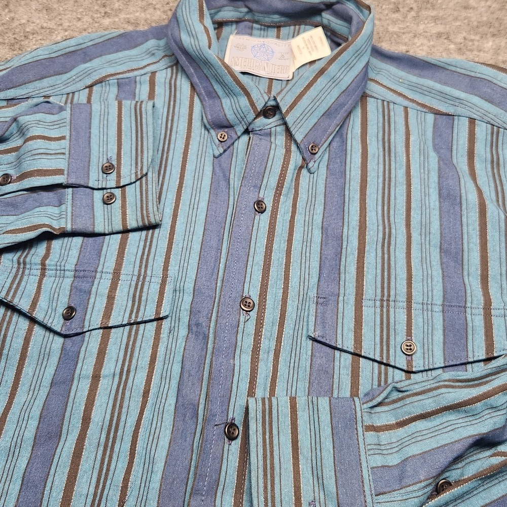 American Hero Vintage Western Cowboy Thick Button Down Long Sleeve Shirt XL Blue